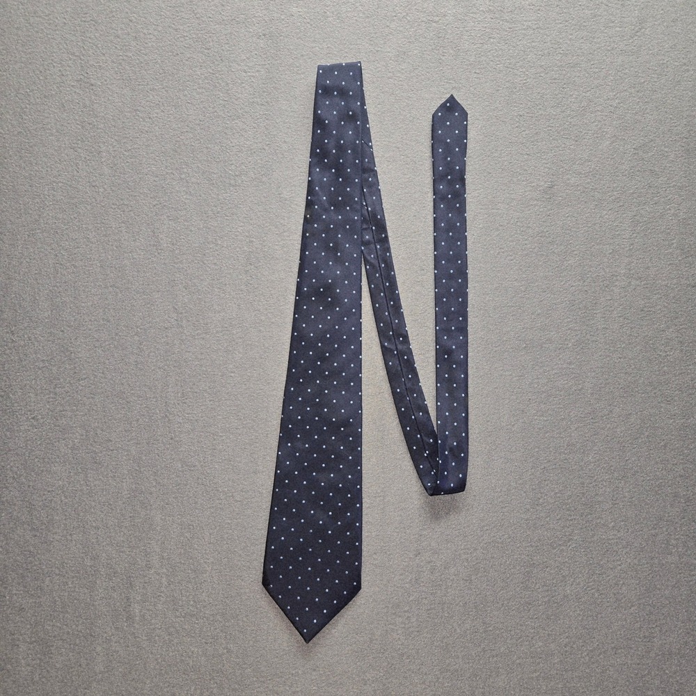 Donald J Trump Signature Collection Navy Blue Silk‎ Tie White Polka Dot Mens